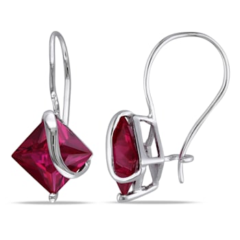 4 1/5 CT TGW Created Ruby Euro Back Earrings in 10K White Gold