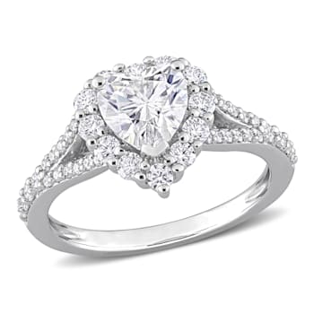 1 1/2 CT DEW Created Moissanite Heart Halo Engagement Ring in Sterling Silver