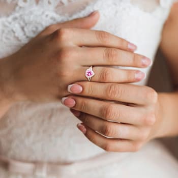 2 1/2 CT TGW Created Pink and White Sapphire Halo Heart Engagement Ring
in Sterling Silver
