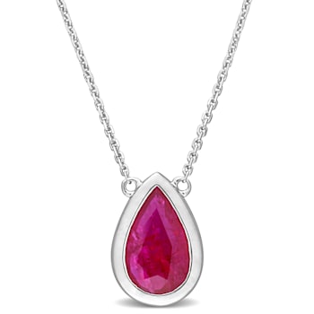 1 7/8  CT Ruby Teardrop Pendant with Chain in 14K White Gold