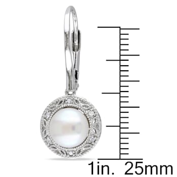 7.5-8 MM Freshwater Cultured Pearl and Diamond Accent Halo Drop Earrings
in Sterling Silver