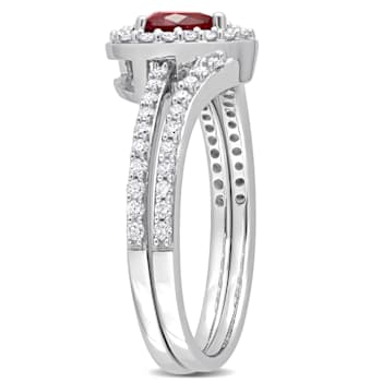 5/8 CT TGW Created Ruby and 1/2 CT TW Diamond Bridal Ring Set in 10K
White Gold
