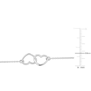 Double Heart Charm Chain Bracelet in Sterling Silver