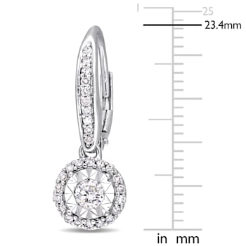 1/2 CT TW Diamond Halo Circular Leverback Earrings in Sterling Silver