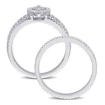 1/3 CT TW Diamond Marquise Shape Cluster Bridal Set in Sterling Silver
