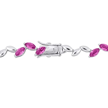20 CT TGW Created Pink Sapphire Alternate Leaf Necklace in Sterling Silver