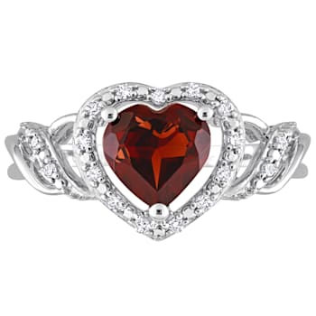 1 3/8 CT TGW Garnet and 1/10 CT TW Diamond Heart Ring in Sterling Silver