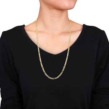 3.8mm Figaro Chain Necklace in 18k Yellow Gold Plated Sterling Silver,
24 in