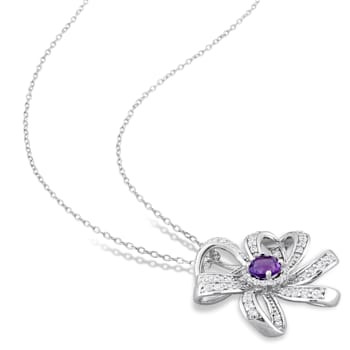 2 CT TGW African Amethyst and White Topaz Flower Pendant with Chain in
Sterling Silver