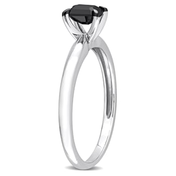 1/2 ct Black Diamond Solitaire Engagement Ring in 14K White Gold
