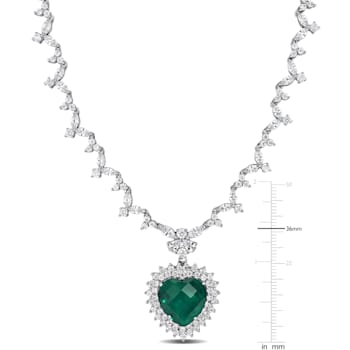 47 CT TGW Green & White Cubic Zirconia Heart Necklace in Sterling Silver