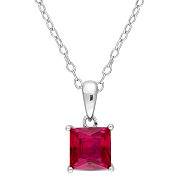 1 1/2 CT TGW Created Ruby Solitaire Pendant with Chain in Sterling Silver