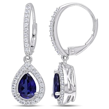 2-7/8ctw Created Blue and Created White Sapphire Drop Earrings in
Sterling Silver