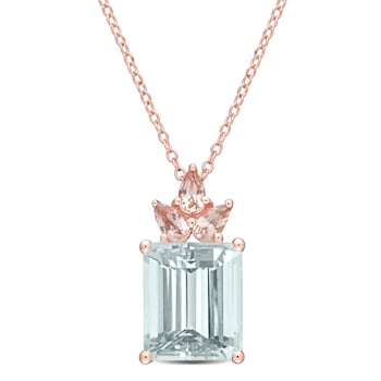 6 1/3 CT TGW Ice Aquamarine and Morganite Drop Pendant with Chain in
Rose Plated Sterling Silver