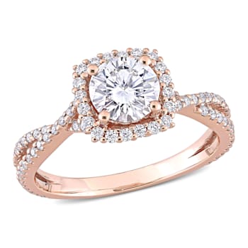 1-1/2 CT DEW Created Moissanite Halo Crossover Engagement Ring in 10K Gold