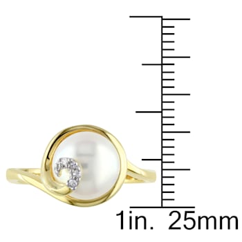 9-9.5MM Freshwater Cultured Pearl Ring with Diamonds in Yellow Plated
Sterling Silver