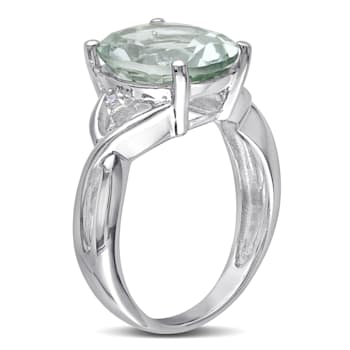 4 1/3 CT TGW Green Quartz and Diamond Accent Ring in Sterling Silver