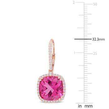 16 4/5 CT TGW Pink Topaz and White Sapphire Halo Drop Earrings in Rose
Plated Sterling Silver