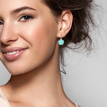 1/6 CT TGW White Topaz with Light Blue Enamel Flower Hoop Earrings in
Sterling Silver