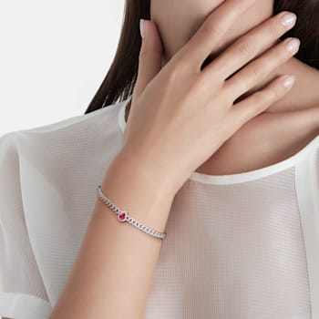 1 1/7 CT TGW Created Ruby Curb Link Chain Bracelet in Sterling Silver