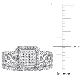 1/3 CT TW Diamond Square Halo Infinity Bridal Set in Sterling Silver