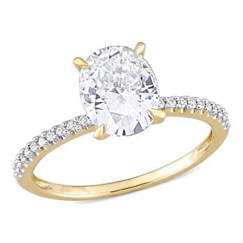 2 CT DEW Created Moissanite and 1/10 CT TW Diamond Engagement Ring in
14K Yellow Gold