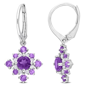 2 1/10 CT TGw Multi Gemstone Cluster Earrings in Sterling Silver