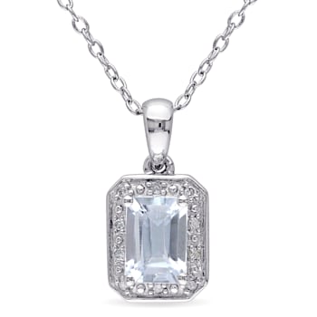 1 CT TGW Aquamarine and Diamond Accent Pendant with Chain in Sterling Silver