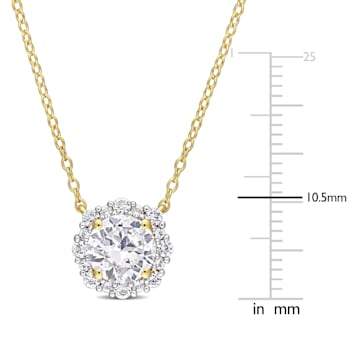 1 7/8 CT TGW Created White Sapphire Halo Necklace in Yellow Plated
Sterling Silver