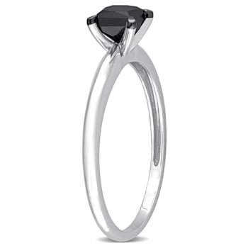 3/4 ct Black Diamond Solitaire Engagement Ring in 14K White Gold