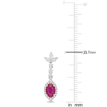 1 7/8 CT TGW Ruby-CN and 3/4 CT TW Diamond Dangle Earrings in 14K White Gold