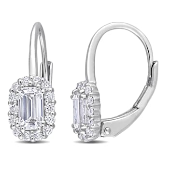 4/5 CT DEW Created Moissanite Octagon Halo Leverback Earrings in
Sterling Silver