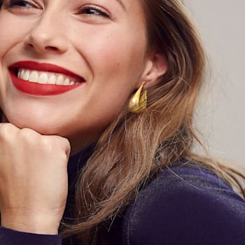 33mm Teardrop Hoop Earrings in 14k Gold