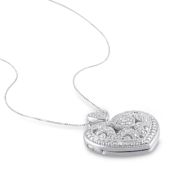 Diamond Heart Locket Pendant with Chain in Sterling Silver