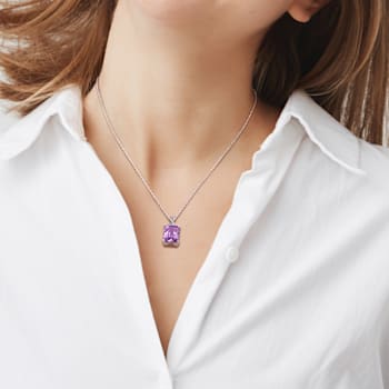 5 CT TGW Amethyst and White Topaz Pendant with Chain in Sterling Silver