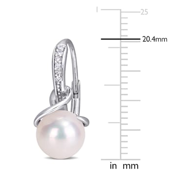 8-8.5 MM White Freshwater Cultured Pearl and Diamond Twist Earrings in
Sterling Silver