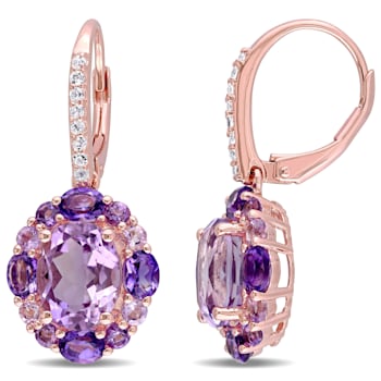 5 1/2 CT TGW Amethyst, White Topaz and Rose de France Floral Earrings in
Rose Plated Sterling Silver