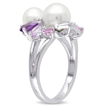 6.5-8MM Freshwater Cultured Pearl & 1 3/8 CT TGW Multi Gem Ring in
Sterling Silver