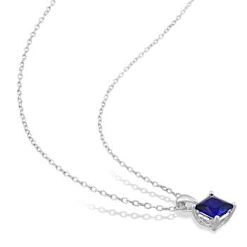 1 1/3 CT TGW Created Blue Sapphire Solitaire Square Pendant with Chain
in Sterling Silver