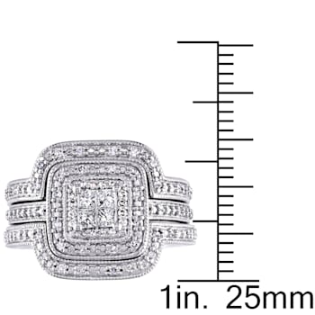 3/8 CT TW Round and Princess Cut Diamond Quad Halo Bridal Set in
Sterling Silver