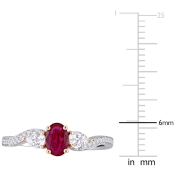 7/8 CT TGW Ruby and Diamond Accent 3-stone Ring in 2-tone 14K White
& Rose Gold