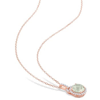 3 1/4 CT TGW Green Quartz and White Topaz Halo Pendant with Chain in
Rose Plated Sterling Silver