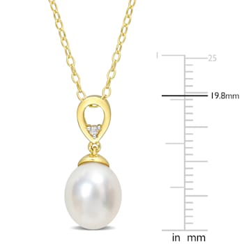 8-9MM South Sea Cultured Pearl and White Topaz Pendant with Chain in
Yellow Plated Sterling Silver