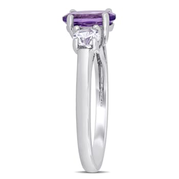 1 4/5 CT TGW Amethyst and Created White Sapphire 3-Stone Ring in
Sterling Silver