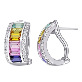 4-1/4ctw Multi-Color Created Sapphire Earrings in Sterling Silver
