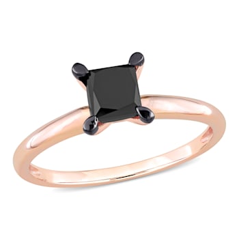 1 ct Black Diamond Solitaire Engagement Ring in 14K Rose Gold