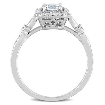 3/8 CT TGW Aquamarine and 1/7 CT TW Diamond Halo Ring in Sterling Silver
