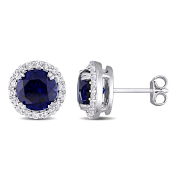 5 1/2 CT TGW Created Blue and Created White Sapphire Stud Earrings in
Sterling Silver