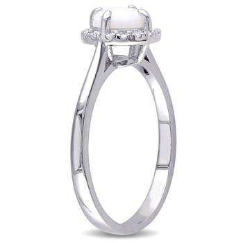1/2 CT TGW Opal and 1/10 CT TW Diamond Halo Ring in Sterling Silver