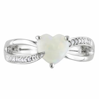 7/8 CT TGW Opal and Diamond Accent Heart Ring in Sterling Silver